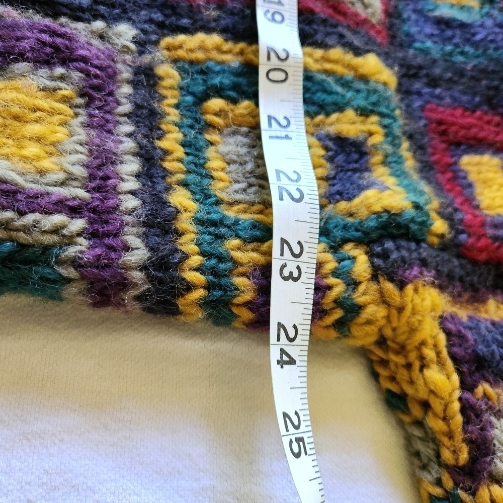 Vintage 90's Avalanche‎ Colorblock Hand-Knit 100% Heavy Wool Sz. M Cardigan - Picture 6 of 7